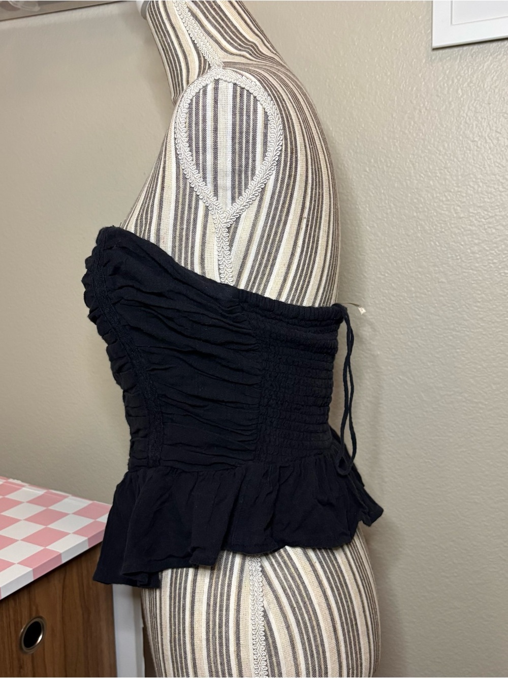 Free people cotton Black Strapless Ruching Peplum Top casual luxury preppy small - Picture 3 of 6